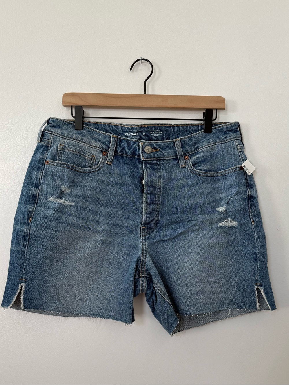 Old Navy Blue High-Rise OG Straight Denim Shorts. 5 inch length